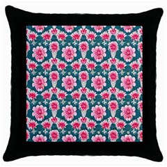 Retro 1880s Flowers Pattern 22 Throw Pillow Case (black) by violetheavensky