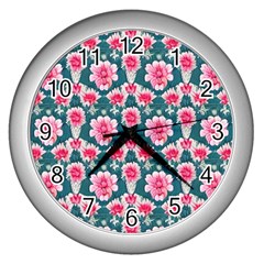 Retro 1880s Flowers Pattern 22 Wall Clock (silver)