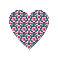 Retro 1880s Flowers Pattern 22 Heart Magnet