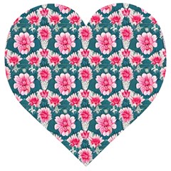 Retro 1880s Flowers Pattern 22 Wooden Puzzle Heart