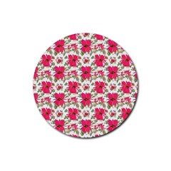 Retro 1880s Flowers Pattern 14 Rubber Round Coaster (4 Pack)