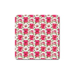 Retro 1880s Flowers Pattern 14 Square Magnet by violetheavensky