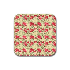 Retro 1880s Flowers Pattern 18 Rubber Coaster (square)