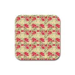 Retro 1880s Flowers Pattern 18 Rubber Square Coaster (4 Pack)