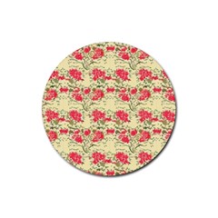 Retro 1880s Flowers Pattern 18 Rubber Coaster (round)