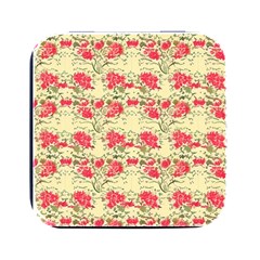 Retro 1880s Flowers Pattern 18 Square Metal Box (black) by violetheavensky