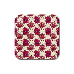 Retro 1880s Flowers Pattern 21 Rubber Square Coaster (4 Pack)