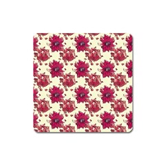 Retro 1880s Flowers Pattern 21 Square Magnet