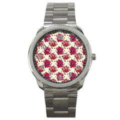 Retro 1880s Flowers Pattern 21 Sport Metal Watch by violetheavensky