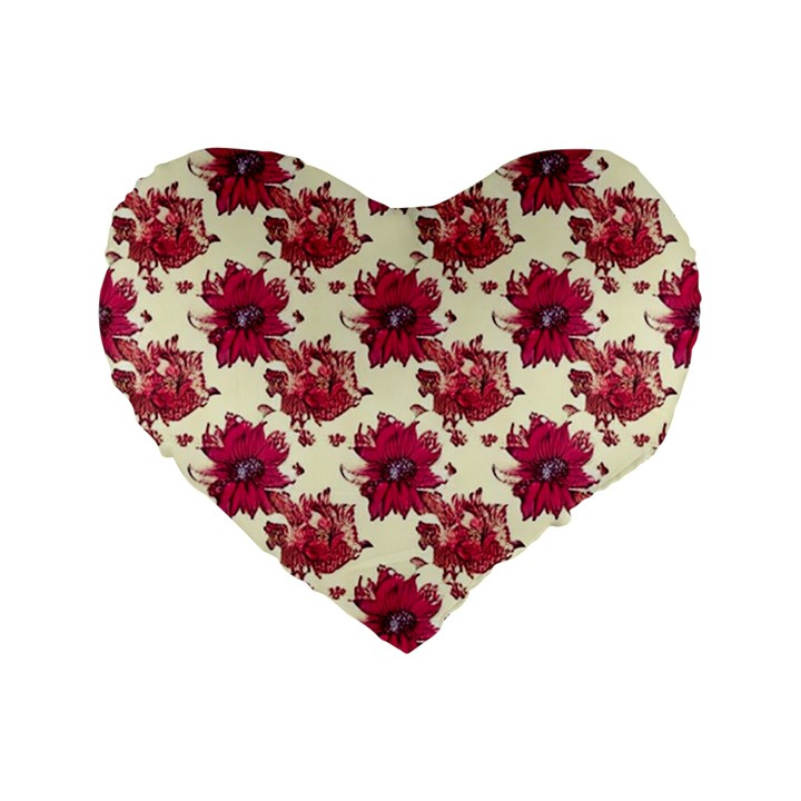 Retro 1880s Flowers Pattern 21 Standard 16  Premium Flano Heart Shape Cushions