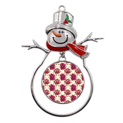 Retro 1880s Flowers Pattern 21 Metal Snowman Ornament by violetheavensky