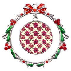 Retro 1880s Flowers Pattern 21 Metal X mas Wreath Ribbon Ornament