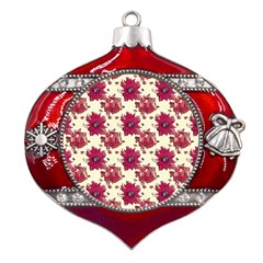 Retro 1880s Flowers Pattern 21 Metal Snowflake And Bell Red Ornament