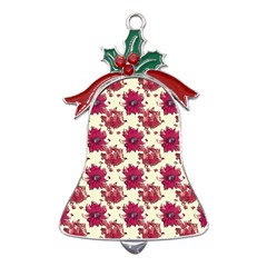 Retro 1880s Flowers Pattern 21 Metal Holly Leaf Bell Ornament by violetheavensky