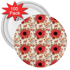 Retro 1880s Flowers Pattern 23 3  Buttons (100 Pack) 