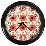 Retro 1880s Flowers Pattern 23 Wall Clock (Black) Front