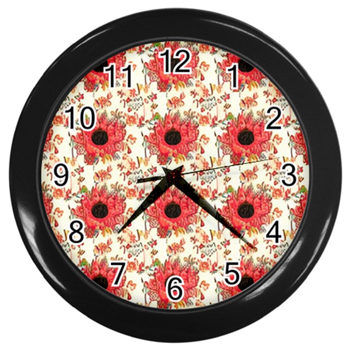 Retro 1880s Flowers Pattern 23 Wall Clock (Black)