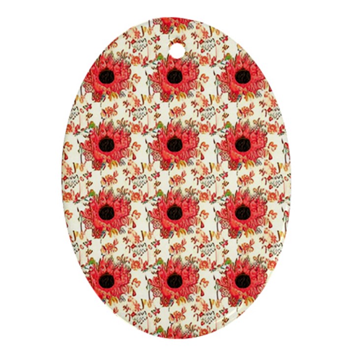 Retro 1880s Flowers Pattern 23 Oval Ornament (Two Sides)