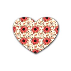 Retro 1880s Flowers Pattern 23 Rubber Heart Coaster (4 Pack)