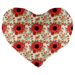 Retro 1880s Flowers Pattern 23 Large 19  Premium Flano Heart Shape Cushions