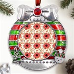 Retro 1880s Flowers Pattern 23 Metal X Mas Ribbon With Red Crystal Round Ornament Front