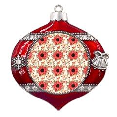 Retro 1880s Flowers Pattern 23 Metal Snowflake And Bell Red Ornament