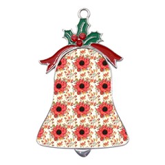 Retro 1880s Flowers Pattern 23 Metal Holly Leaf Bell Ornament by violetheavensky