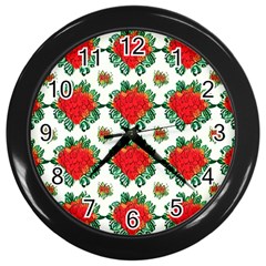 Retro 1880s Flowers Pattern 13 Wall Clock (black)