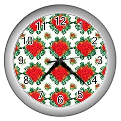 Retro 1880s Flowers Pattern 13 Wall Clock (silver)