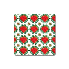 Retro 1880s Flowers Pattern 13 Square Magnet by violetheavensky