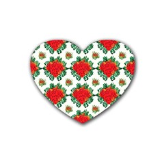 Retro 1880s Flowers Pattern 13 Rubber Heart Coaster (4 Pack)