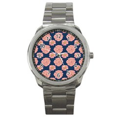 Retro 1880s Flowers Pattern 16 Sport Metal Watch by violetheavensky