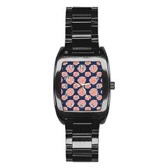 Retro 1880s Flowers Pattern 16 Stainless Steel Barrel Watch