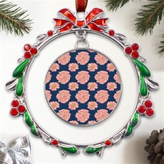 Retro 1880s Flowers Pattern 16 Metal X mas Wreath Ribbon Ornament