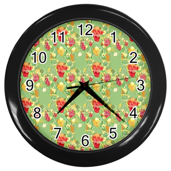 Retro 1880s Flowers Pattern 17 Wall Clock (Black)