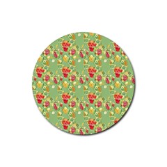 Retro 1880s Flowers Pattern 17 Rubber Round Coaster (4 Pack)