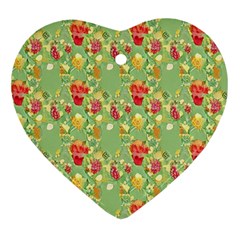 Retro 1880s Flowers Pattern 17 Heart Ornament (two Sides)