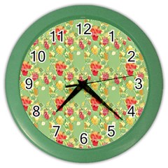 Retro 1880s Flowers Pattern 17 Color Wall Clock