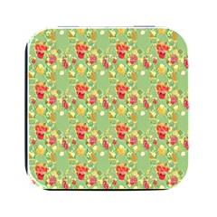 Retro 1880s Flowers Pattern 17 Square Metal Box (black) by violetheavensky