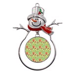 Retro 1880s Flowers Pattern 17 Metal Snowman Ornament Front