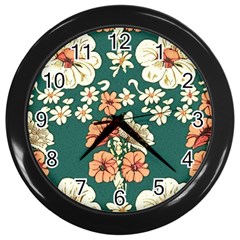 Retro 1880s Flowers Pattern 20 Wall Clock (black)