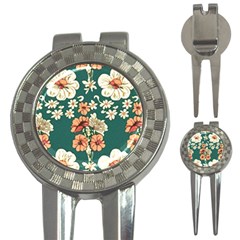 Retro 1880s Flowers Pattern 20 3-in-1 Golf Divots