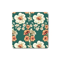 Retro 1880s Flowers Pattern 20 Square Magnet