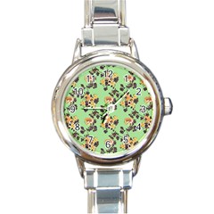 Retro 1880s Flowers Pattern 24 Round Italian Charm Watch