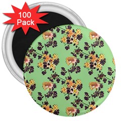 Retro 1880s Flowers Pattern 24 3  Magnets (100 Pack)