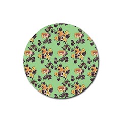 Retro 1880s Flowers Pattern 24 Rubber Round Coaster (4 Pack)