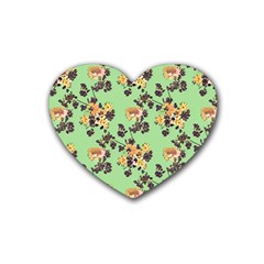 Retro 1880s Flowers Pattern 24 Rubber Coaster (heart) by violetheavensky