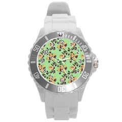 Retro 1880s Flowers Pattern 24 Round Plastic Sport Watch (l)