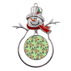 Retro 1880s Flowers Pattern 24 Metal Snowman Ornament by violetheavensky