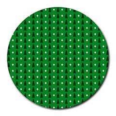 Green Christmas Tree Pattern Background Round Mousepad